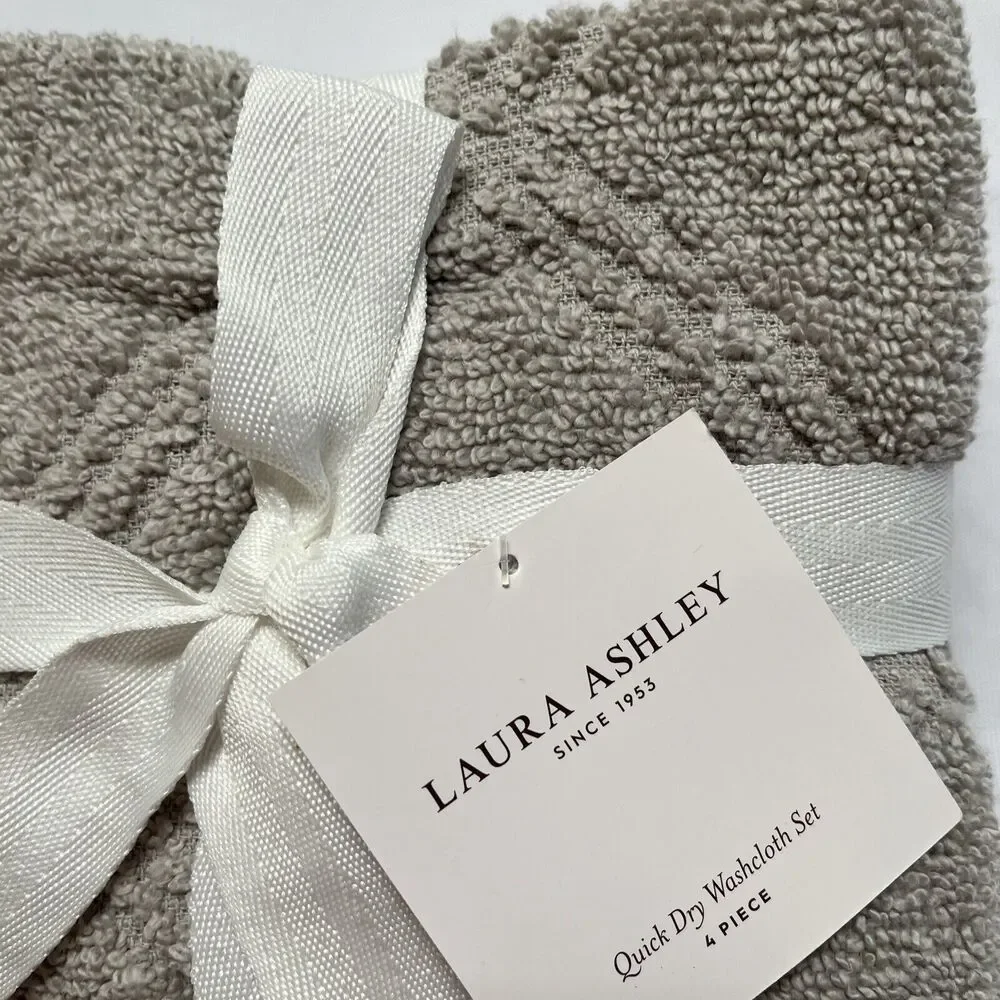 Laura Ashley Wash Cloth Towels 13 x 13 Inch Lisana Pattern Pebble Gray Set of 4